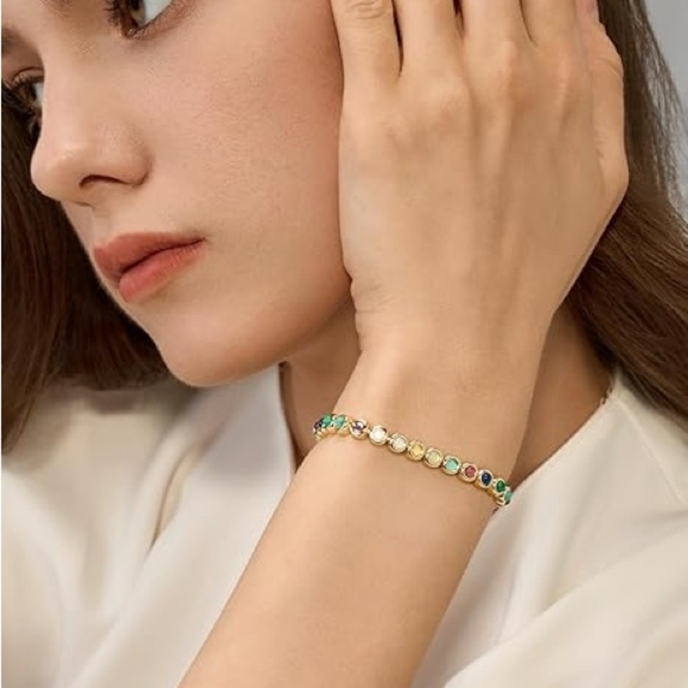 14k Gold -3mm Tennis Bracelet Gemstone Bezel Size 6